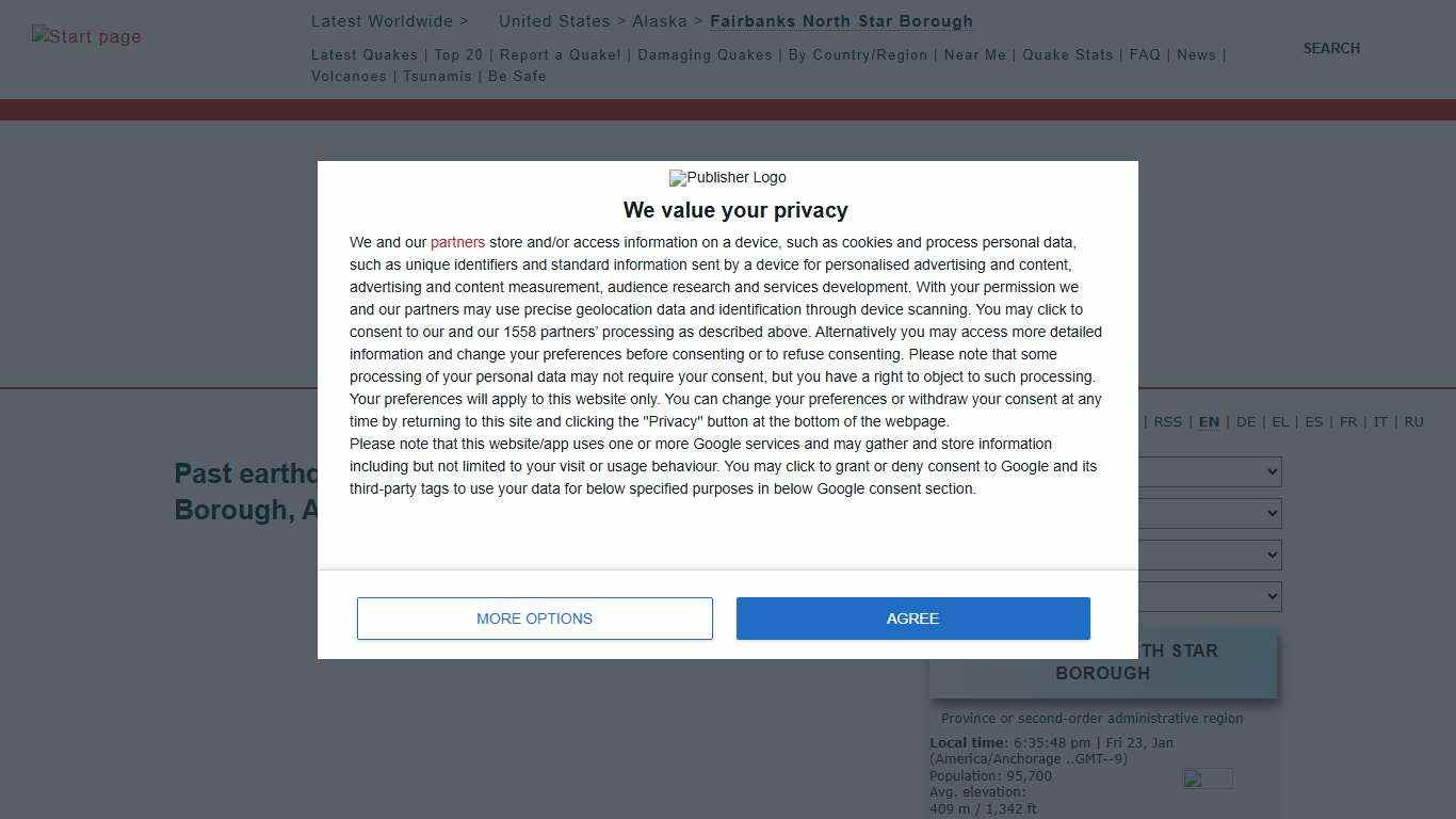 Fairbanks North Star Borough Earthquakes Archive: Past Quakes on Friday, January 16th, 2026